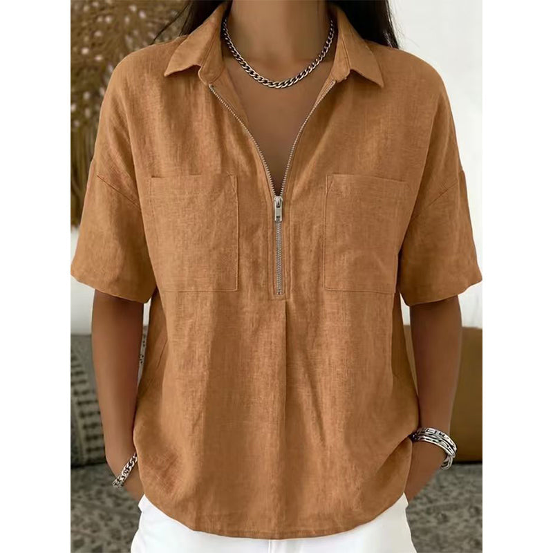 👚Women's Casual V-neck Zipper Short-Sleeved Top – Soft & breathable – Modern fit, easy zipper accent – perfect for daily wear or summer layering 🌸