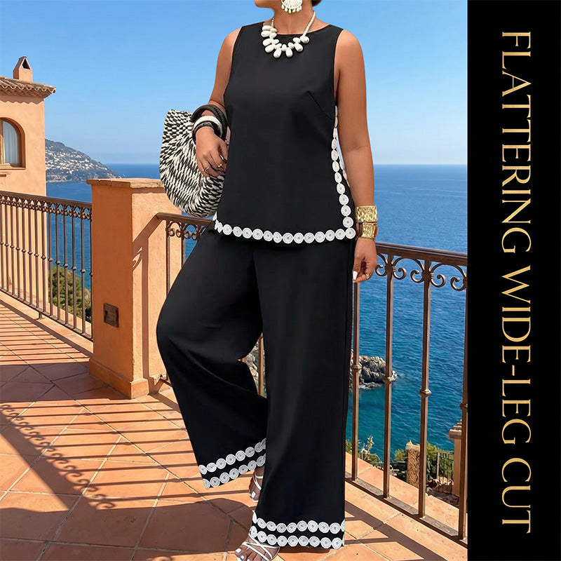 🤍Women's Sleeveless Top & Wide-Leg Pants Suit✨