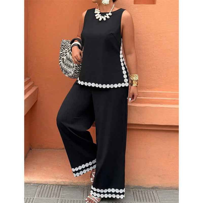 🤍Women's Sleeveless Top & Wide-Leg Pants Suit✨