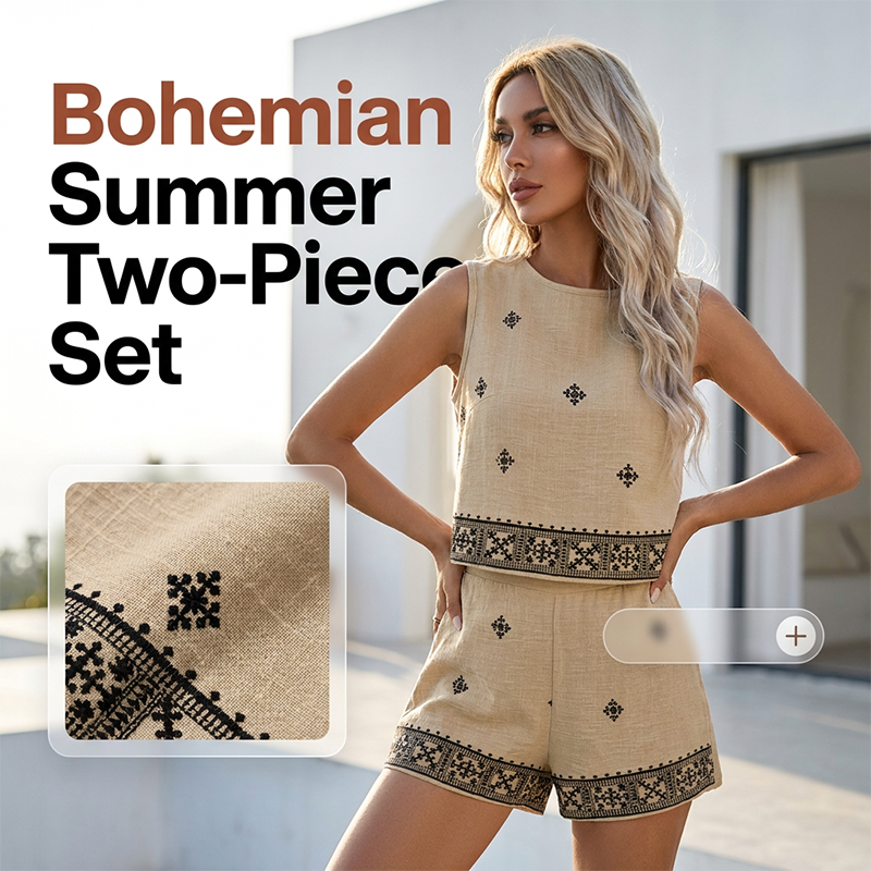 🌞Women's Bohemian Print Sleeveless Top & Shorts Set🌺