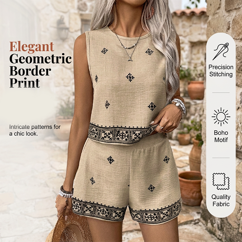 🌞Women's Bohemian Print Sleeveless Top & Shorts Set🌺