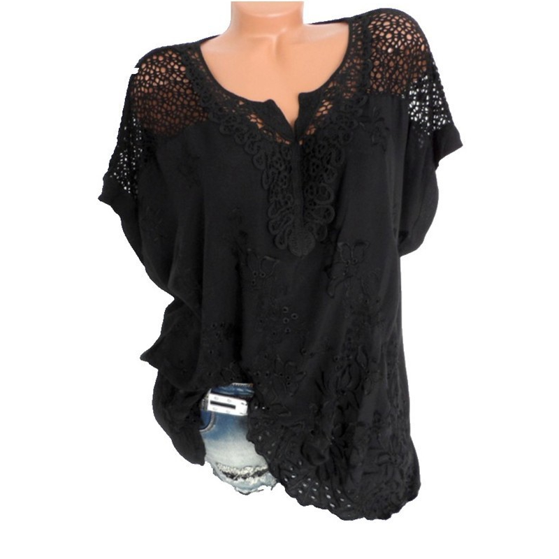 🌸 Elegant Lace Embroidered V-Neck Top – Relaxed Fit, Floral Detail.