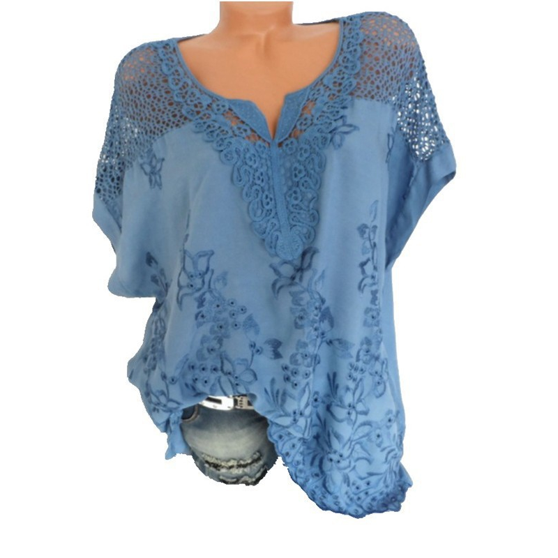 🌸 Elegant Lace Embroidered V-Neck Top – Relaxed Fit, Floral Detail.