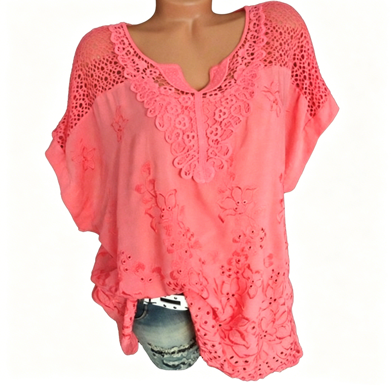 🌸 Elegant Lace Embroidered V-Neck Top – Relaxed Fit, Floral Detail.