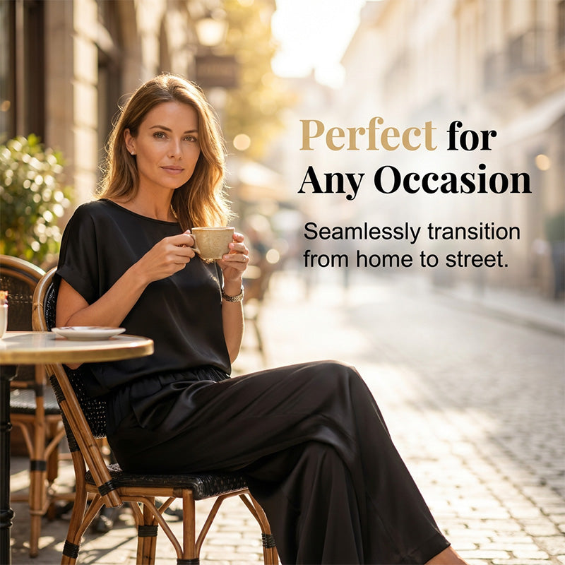 Elegant Top & Wide-Leg Pant Set – Breathable Cool Fabric, Wear At Home & Out!
