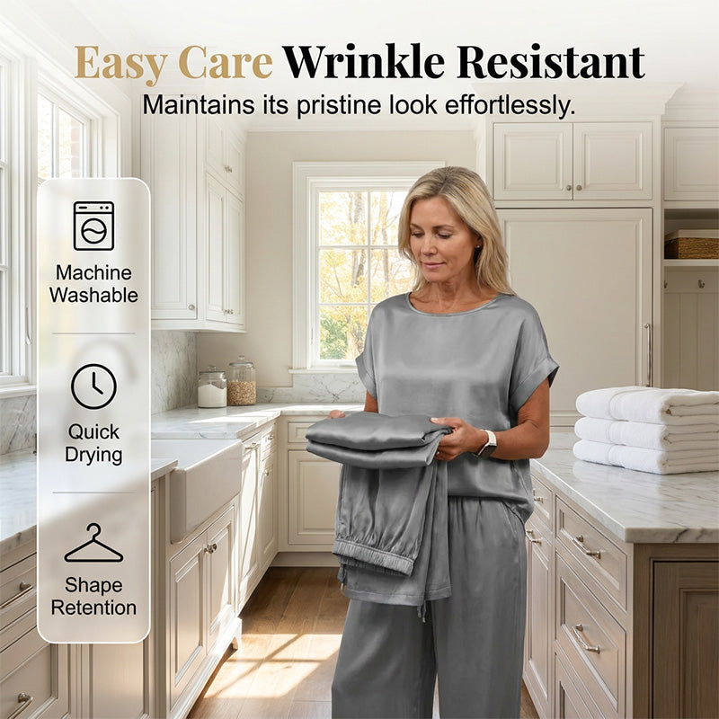 Elegant Top & Wide-Leg Pant Set – Breathable Cool Fabric, Wear At Home & Out!