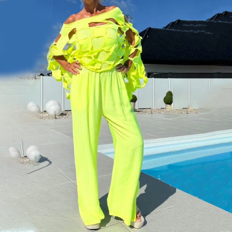Cutout Top & Bandeau Jumpsuit Set