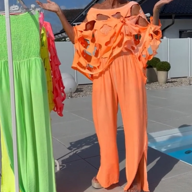 Cutout Top & Bandeau Jumpsuit Set