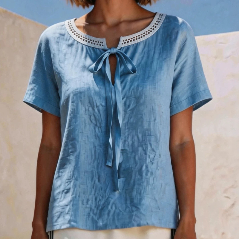 ✨🎀 LIMITED TIME 50% OFF! 🌸Lace Tie Neck Top – Delicate lace & flattering tie – Perfect for romantic dates.