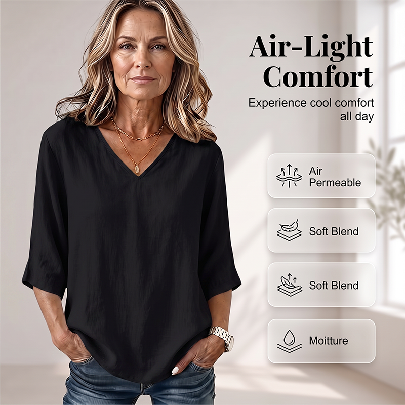 👚 Women's Casual V-Neck 3/4 Sleeve Blouse — Lightweight Flowy Top | Relaxed Fit