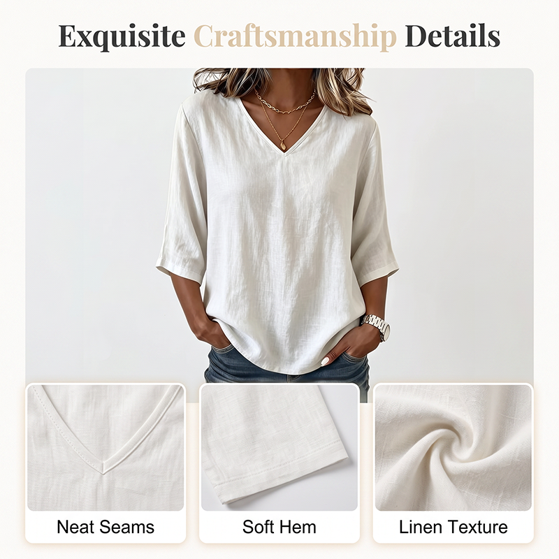 👚 Women's Casual V-Neck 3/4 Sleeve Blouse — Lightweight Flowy Top | Relaxed Fit