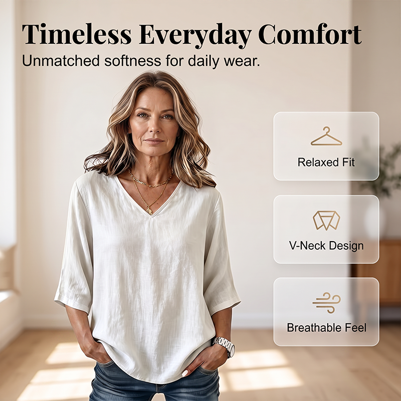 👚 Women's Casual V-Neck 3/4 Sleeve Blouse — Lightweight Flowy Top | Relaxed Fit