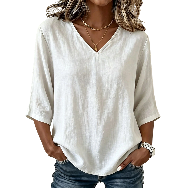 👚 Women's Casual V-Neck 3/4 Sleeve Blouse — Lightweight Flowy Top | Relaxed Fit