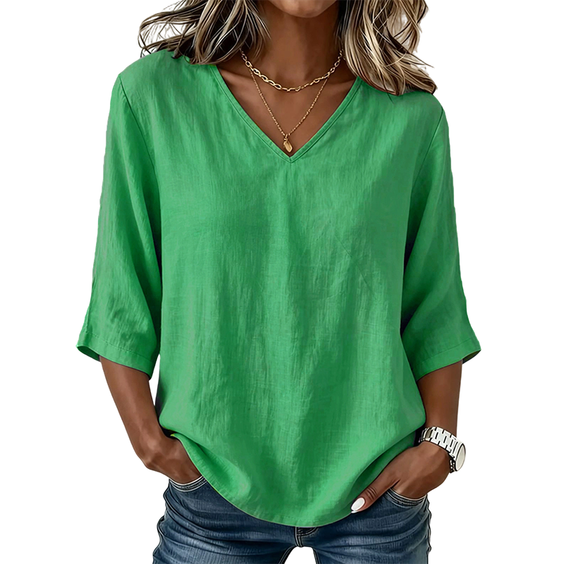 👚 Women's Casual V-Neck 3/4 Sleeve Blouse — Lightweight Flowy Top | Relaxed Fit