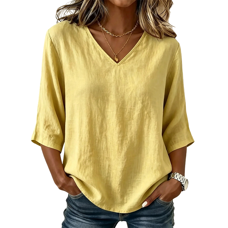 👚 Women's Casual V-Neck 3/4 Sleeve Blouse — Lightweight Flowy Top | Relaxed Fit