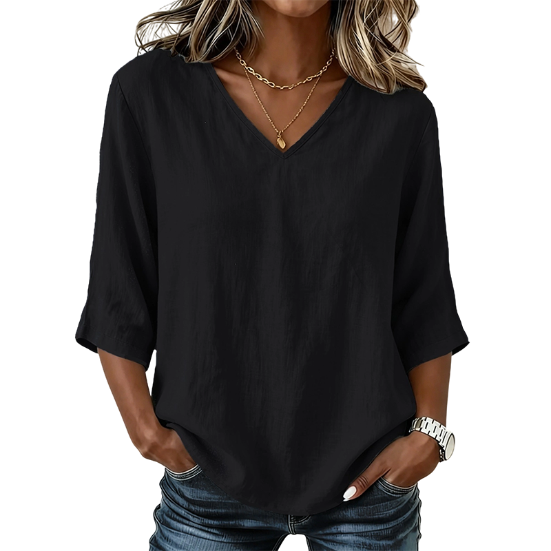 👚 Women's Casual V-Neck 3/4 Sleeve Blouse — Lightweight Flowy Top | Relaxed Fit